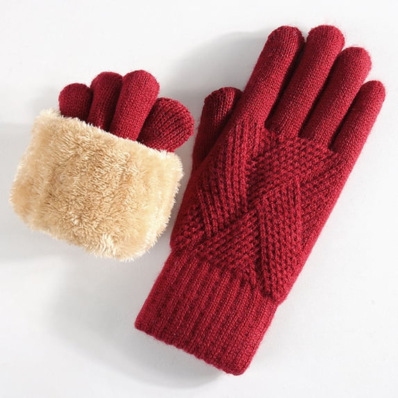 Taylonsss Womens Winter Gloves Double-Layer Fleece-Lined Thermal Thickened Pull-On Knit for Everyday Warmth Winter Outdoor