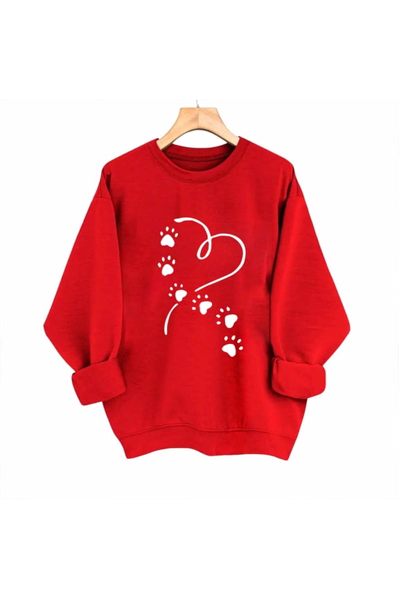 Womens Winter Spring Fashion Casual Heart Print Long Sleeve Round Neck Hooded Sweatshirt Top for Daily Wear