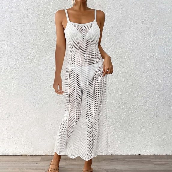 Taylonsss Womens Woven Lace Cut-Out Sleeveless Square Neck Slim Fit Strappy Dress Beach Vacation Outfit