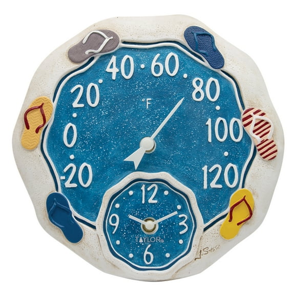 Taylor 12-inch Sandals Thermometer with Clock