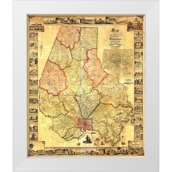 Taylor 12x14 White Modern Wood Framed Museum Art Print Titled - Baltimore Maryland Landowner - Taylor 1857