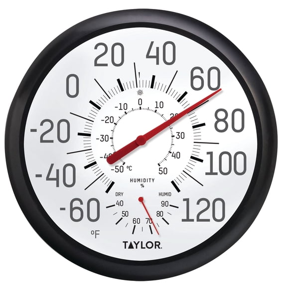 Taylor 13.25-inch Black and White Thermometer and Hygrometer