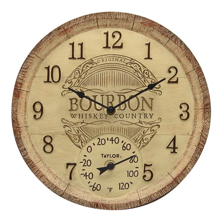 Taylor 14-inch Bourbon Barrel Clock with Thermometer
