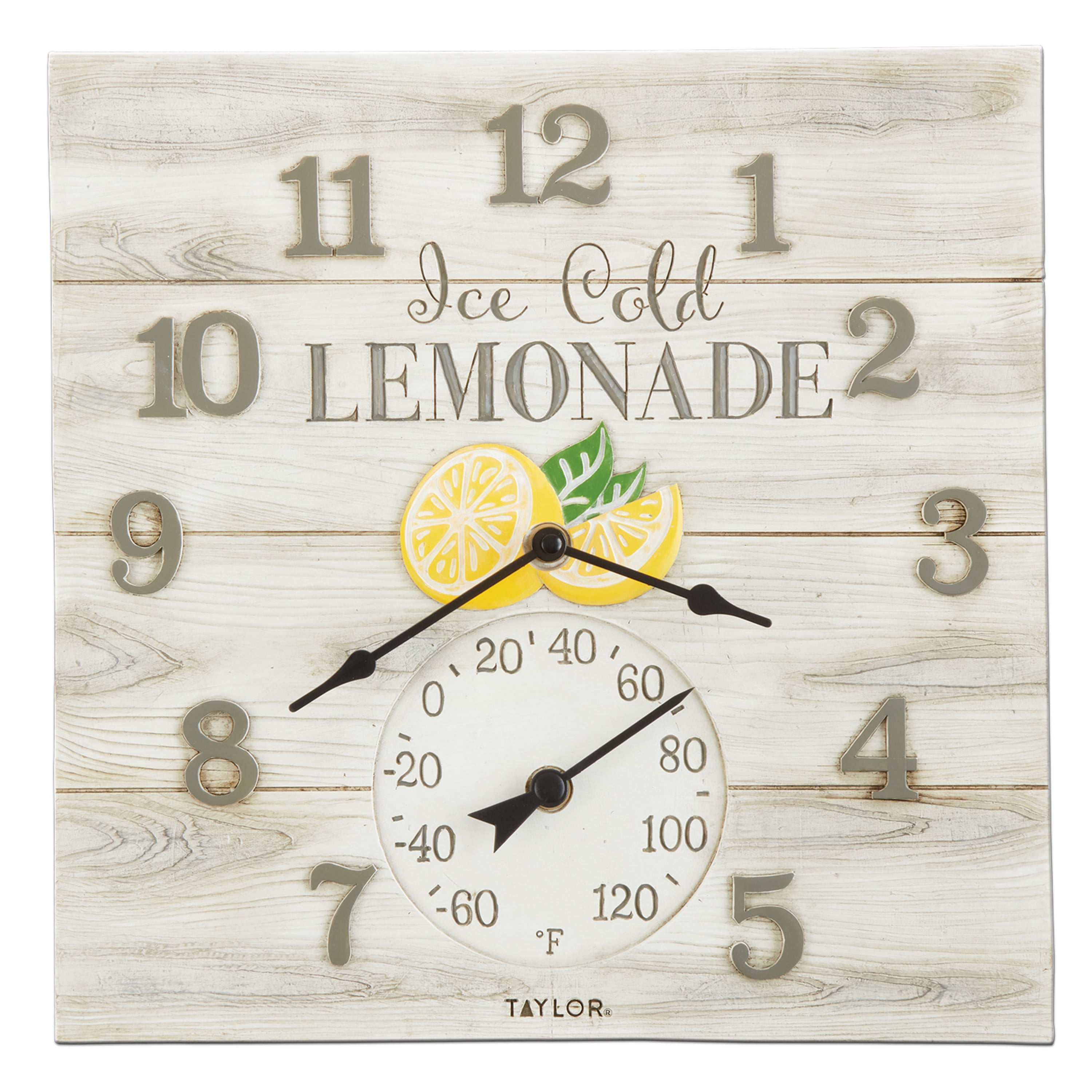 Taylor 14-inch X 14-inch Lemonade Clock with Thermometer