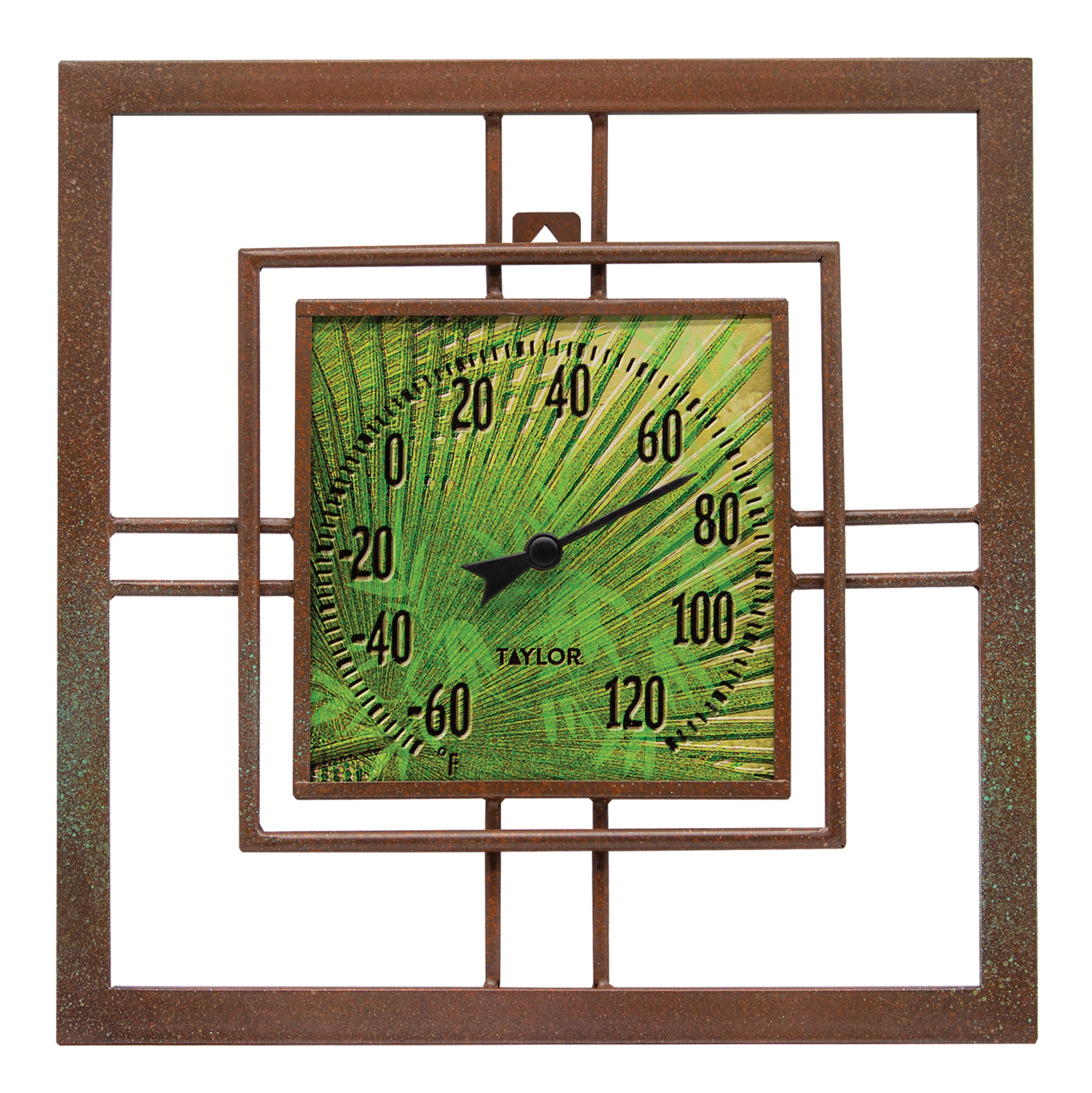 Taylor 14-inch by 14-inch Bamboo Leaf Glass and Metal Thermometer