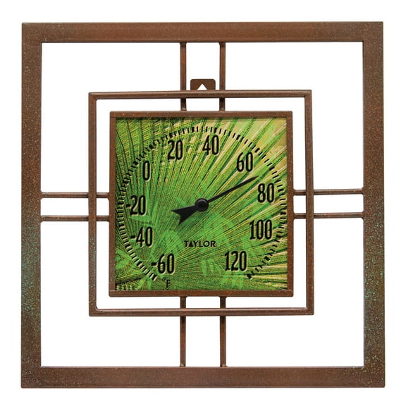 Taylor 14-inch by 14-inch Bamboo Leaf Glass and Metal Thermometer