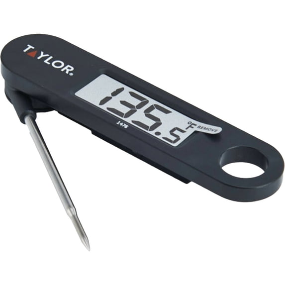 Taylor 1476 Instant Read Digital Meat Food Grill BBQ Cooking Kitchen Thermometer, Tailgating and Grilling Compact Folding Probe, Black