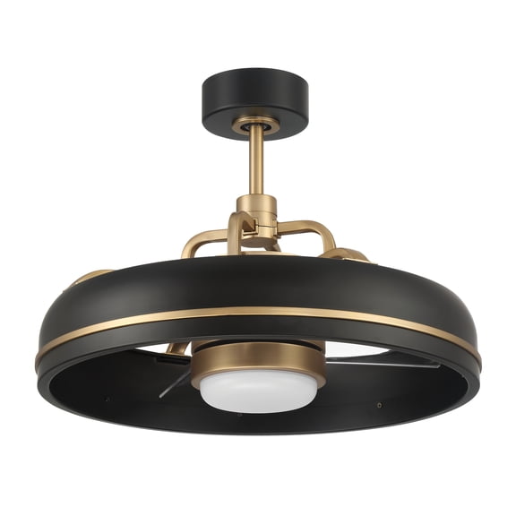 Taylor 20 in. Flat Black/Satin Brass Finish Indoor Fandelier, Integrated LED Light & Remote Included