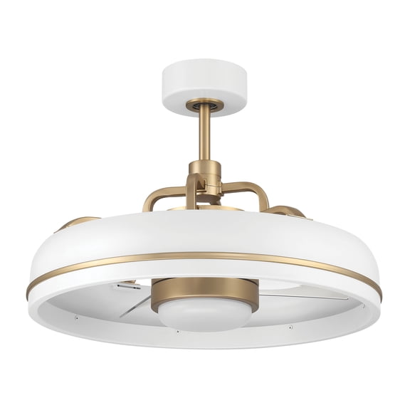 Taylor 20 in. White/Satin Brass Finish Indoor Fandelier, Integrated LED Light & Remote Included