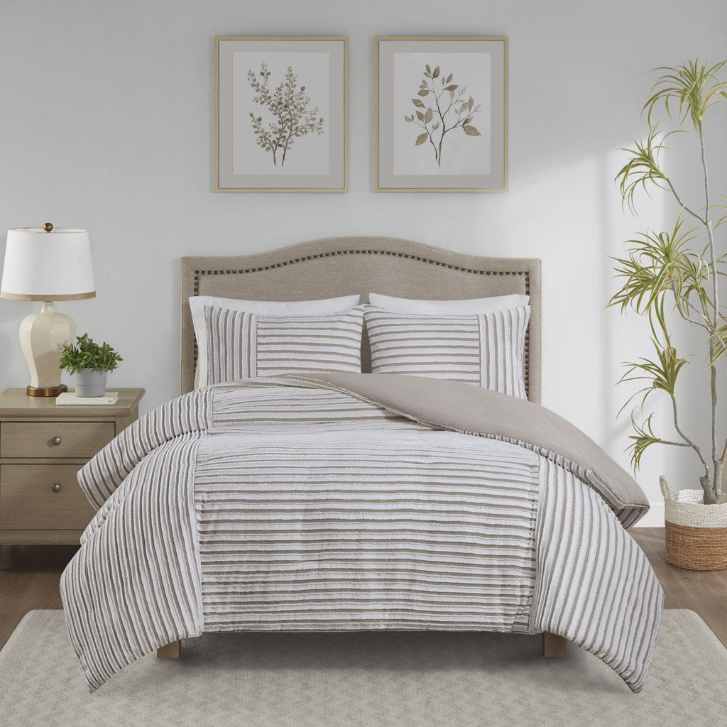 Taupe and Greige Jacquard King Duvet Cover Set