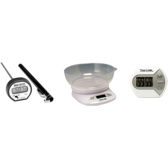 Taylor 4.4 lb Digital Kitchen Scale and Bowl; Instant Read Meat Thermometer and Timer