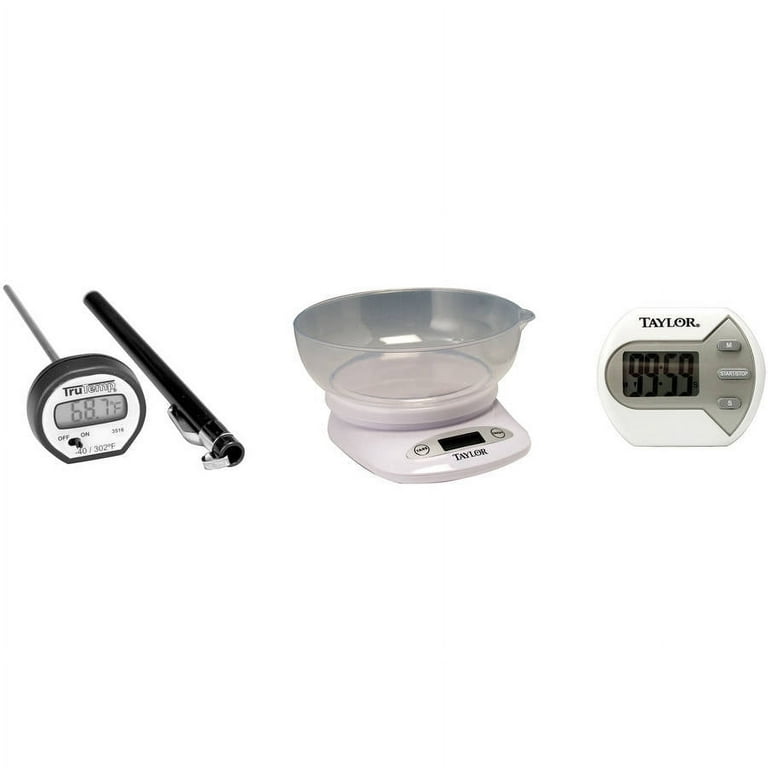 Taylor 4.4 lb Digital Kitchen Scale and Bowl; Instant Read Meat Thermometer  and Timer