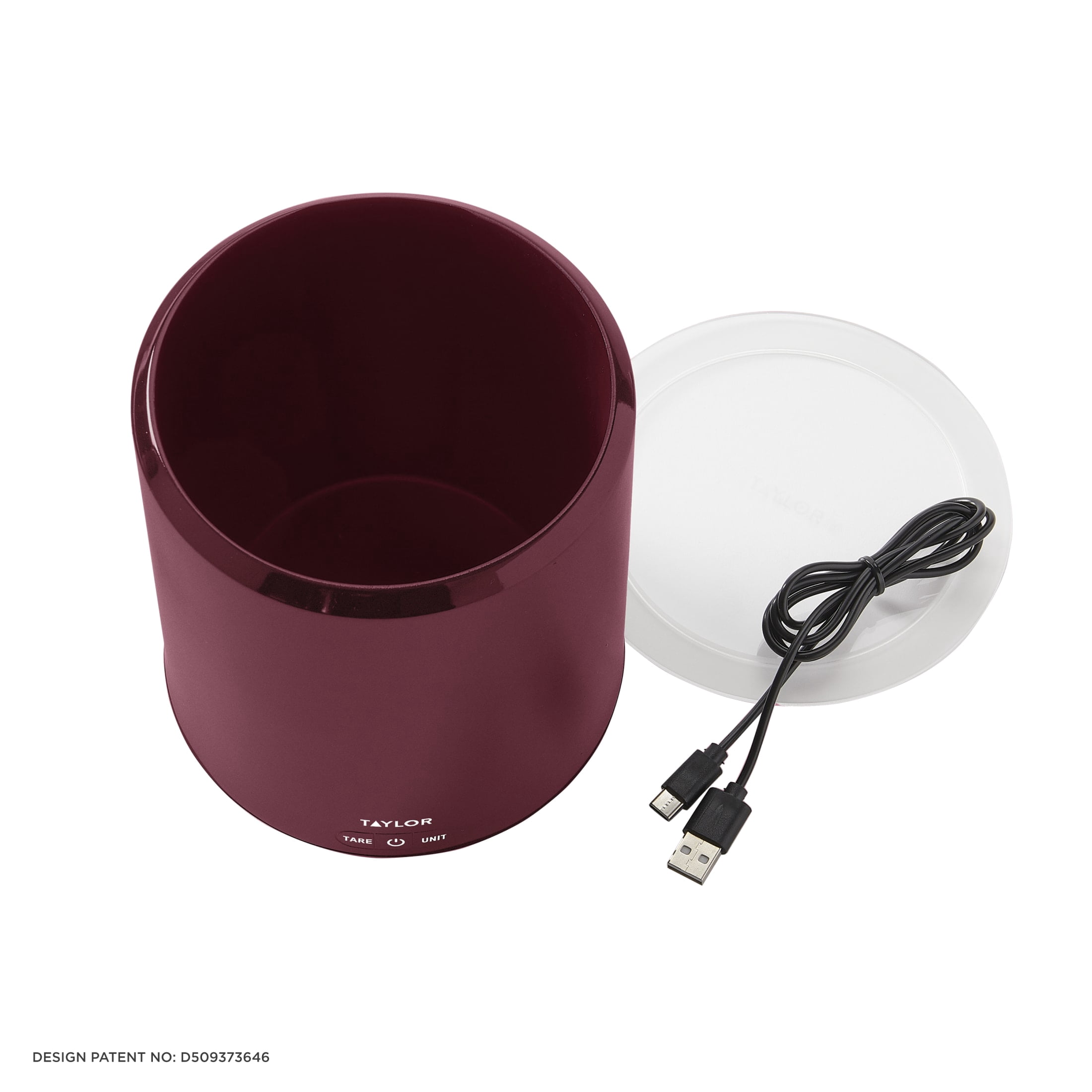 Taylor 4.4 lb USB-C Rechargeable Container Scale with Lid, Digital Food Scale for Recipes, Ruby