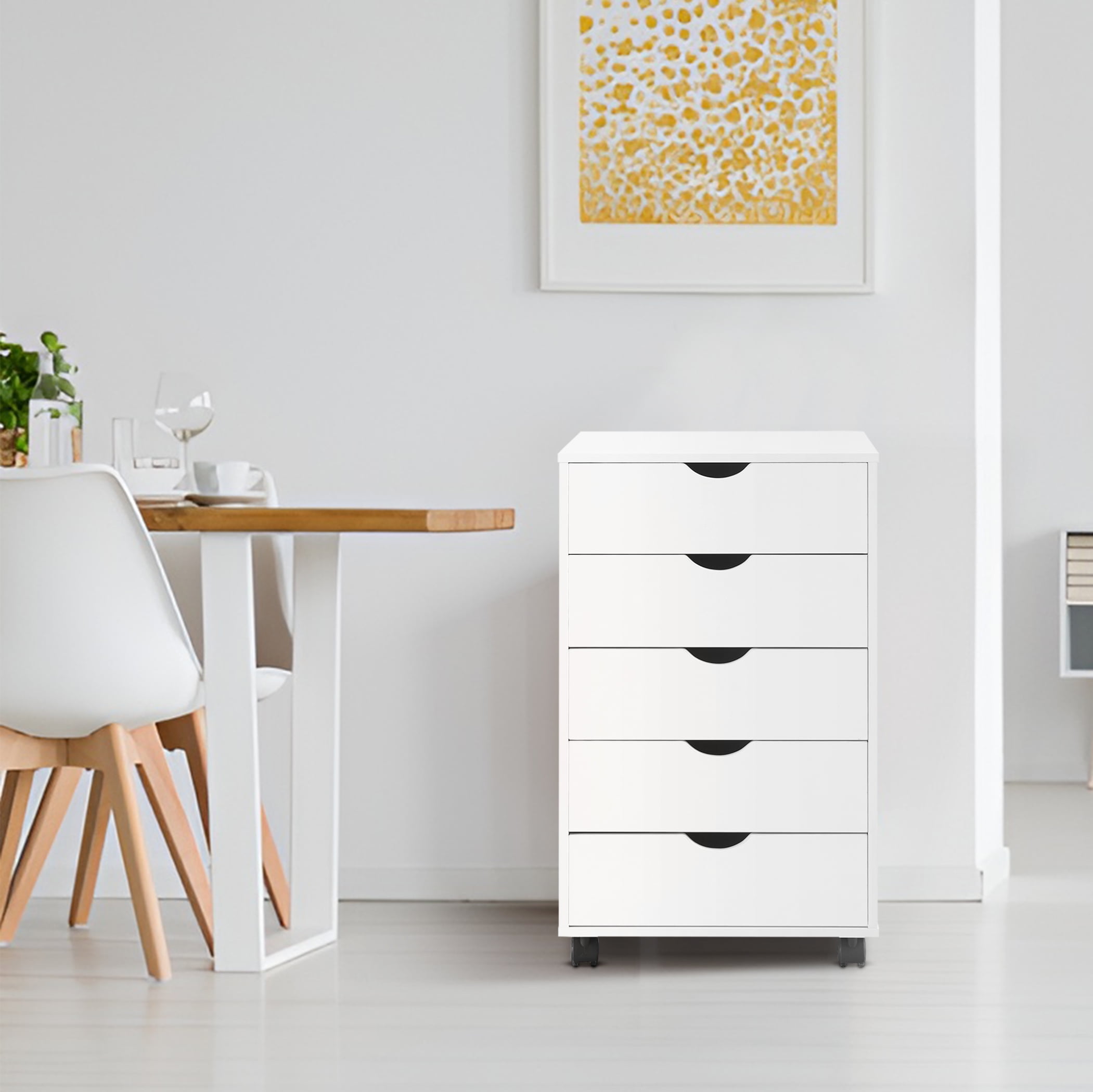 Taylor 5 Drawer Chest White Wood Storage Unit with Wheels 180 lbs Capacity Walmart