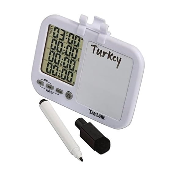 Taylor 5849 Four-Event Digital Timer with Whiteboard for School, Learning, Projects, and Kitchen Tasks, white J101