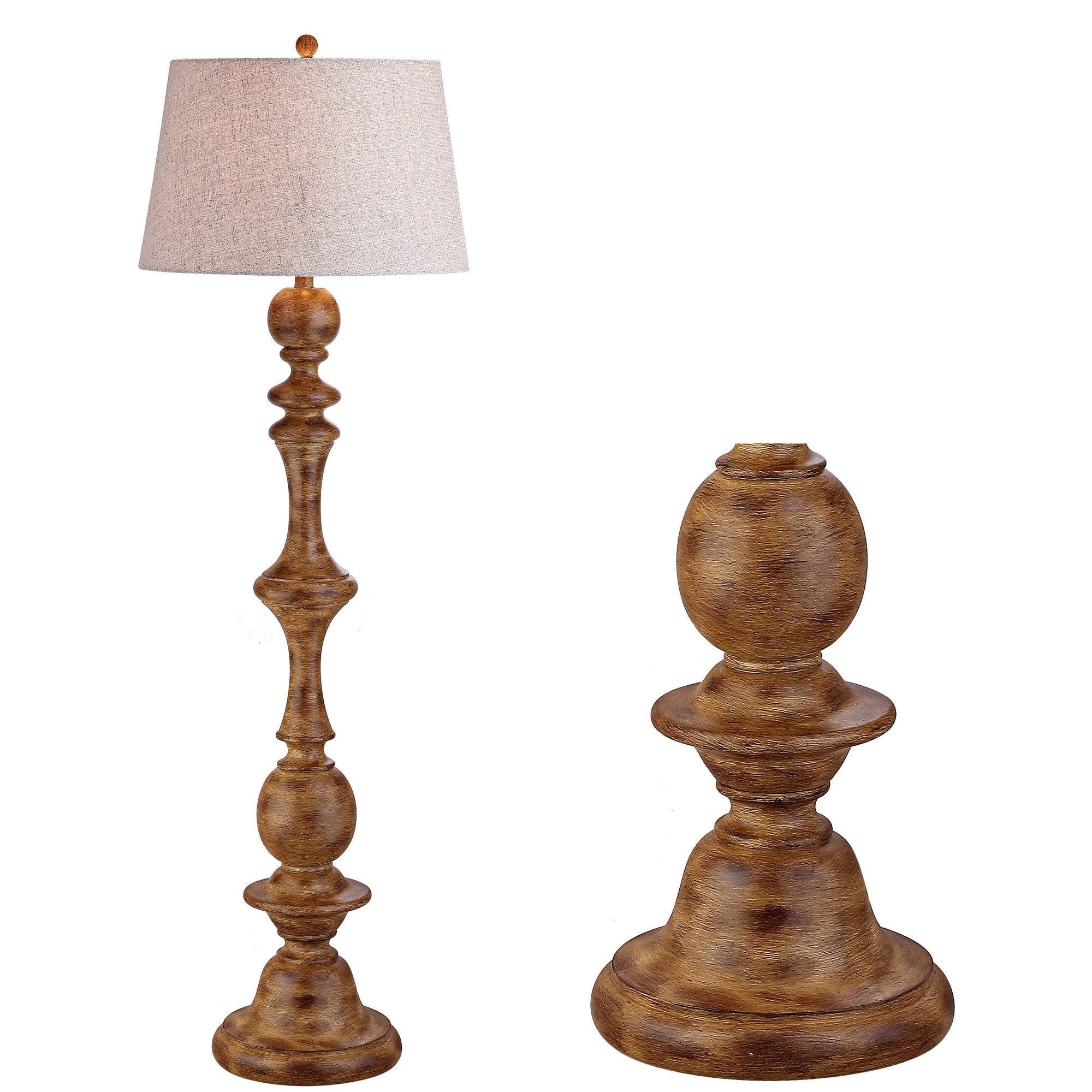 Taylor Rustic 67" Matte Brown Resin Floor Lamp with Gray Linen Shade