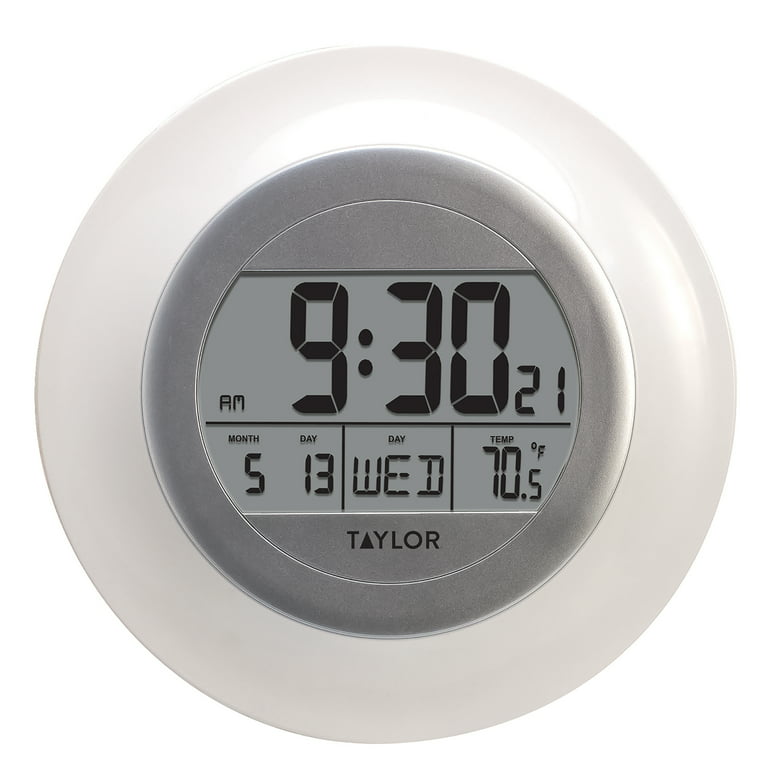 Taylor 9.25-inch Indoor Atomic Clock with Thermometer in White