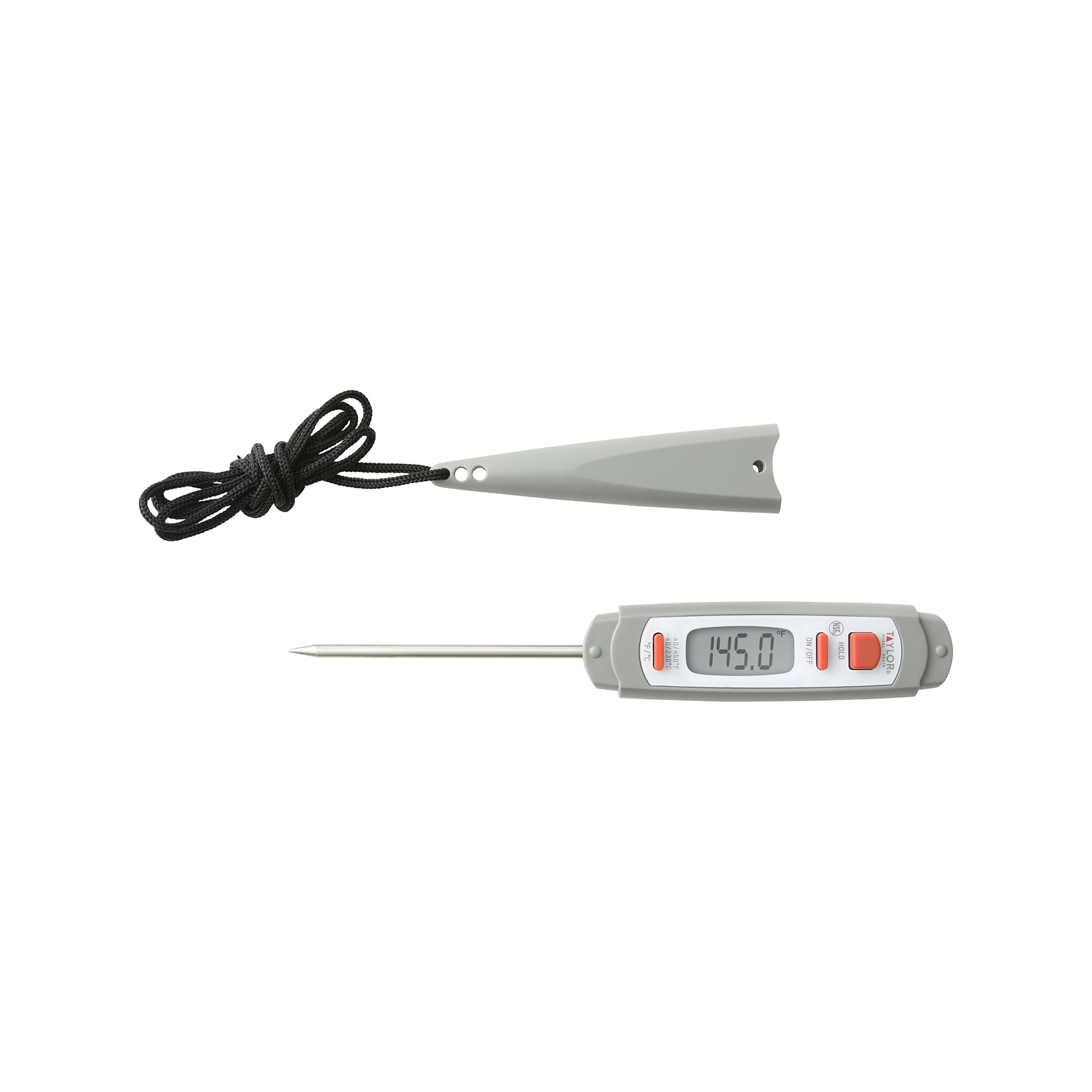 Taylor Wired Probe Thermometer with Bright Blue Backlight and USDA Presets  Gray