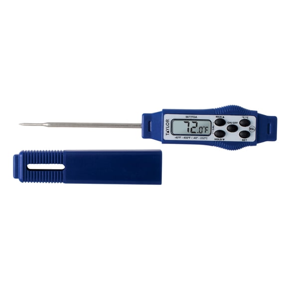Taylor 9877FDA Compact Waterproof Digital Food Thermometer, 2.81 Inch Stem Length with FDA-Recommended 1.5mm Probe, NSF Certified, Blue J101