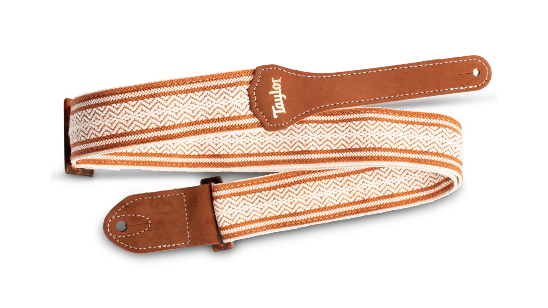 Taylor Academy Guitar Strap - White/Brown Jacquard Cotton - 2"