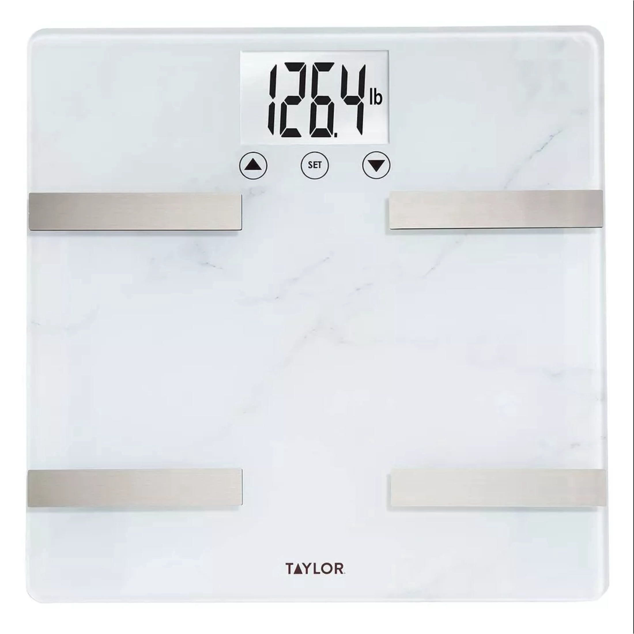 Taylor BIA Body Composition Digital Scale – 12.2" Carrara Marble Glass Bathroom Platform, 440 lb Capacity Weight Monitor with BMI, Cal-Max Analysis & 12 User Memory Profiles for Home Use