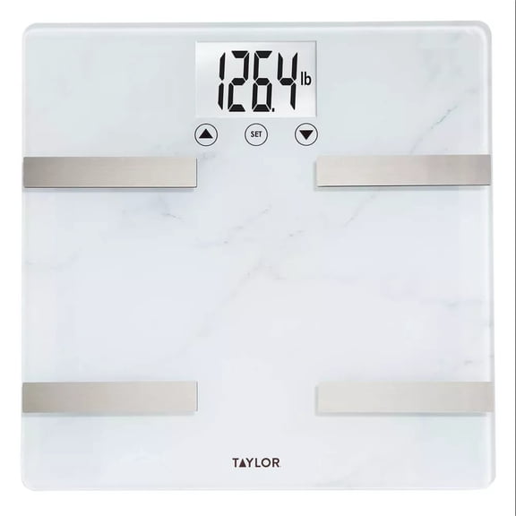 Taylor BIA Body Composition Digital Scale  12.2" Carrara Marble Glass Bathroom Platform, 440 lb Capacity Weight Monitor with BMI, Cal-Max Analysis & 12 User Memory Profiles for Home Use