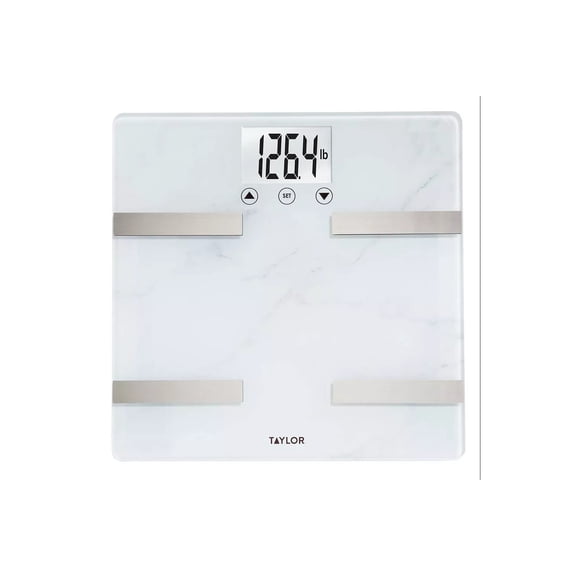 Taylor BIA Body Composition Digital Scale – 12.2" Carrara Marble Glass Bathroom Platform, 440 lb Capacity Weight Monitor with BMI, Cal-Max Analysis & 12 User Memory Profiles for Home Use