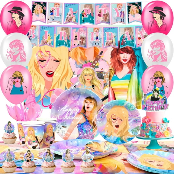 Taylor Birthday Decorations, 112 Pcs Taylor Party Decorations and Taylor Party Tableware - Taylor Themed Birthday Banners Balloons Plates Tablecloths and more Taylor Party supplies