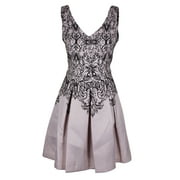 Taylor Blush Black Sleeveless Velvet-Inset Printed Fit & Flare Dress 6