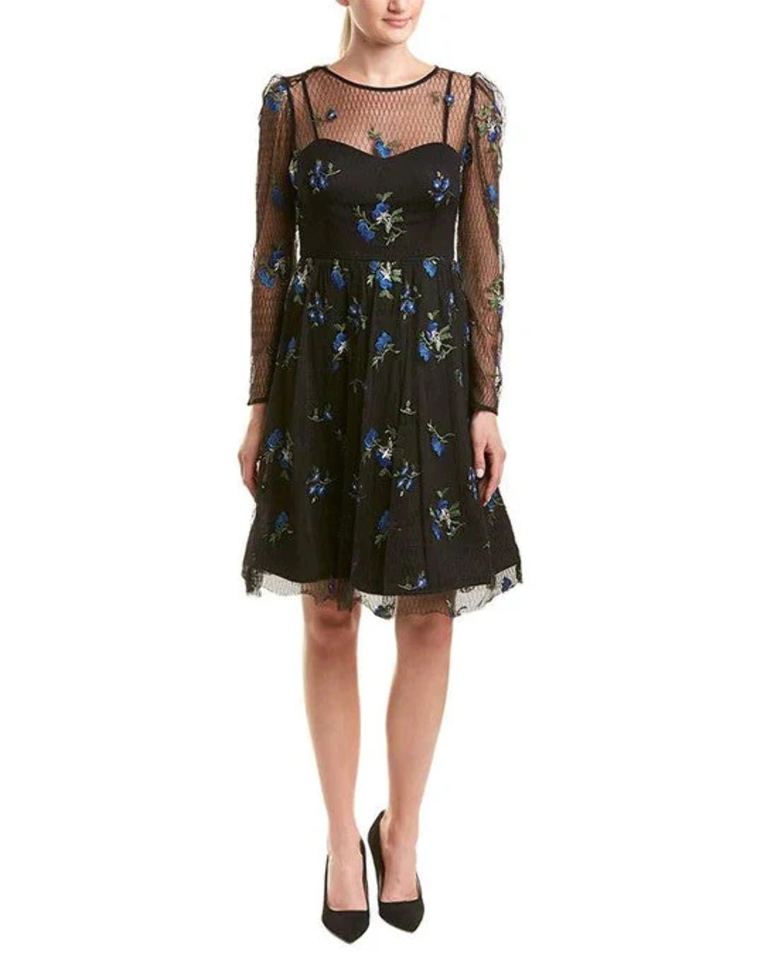 Taylor Boat Neck Long Sleeve Illusion A-Line Keyhole Back Embroidered Mesh  Dress-ROYAL BLACK / 10 - Walmart.com