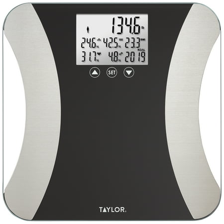 Taylor Glass LED Body Composition Scale with Quick View Readings, Black, 500lb capacity
