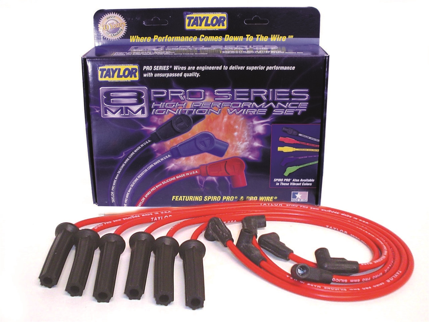Taylor Cable 72200 8mm SpiroPro Ignition Wire Set; Custom Fit; Red