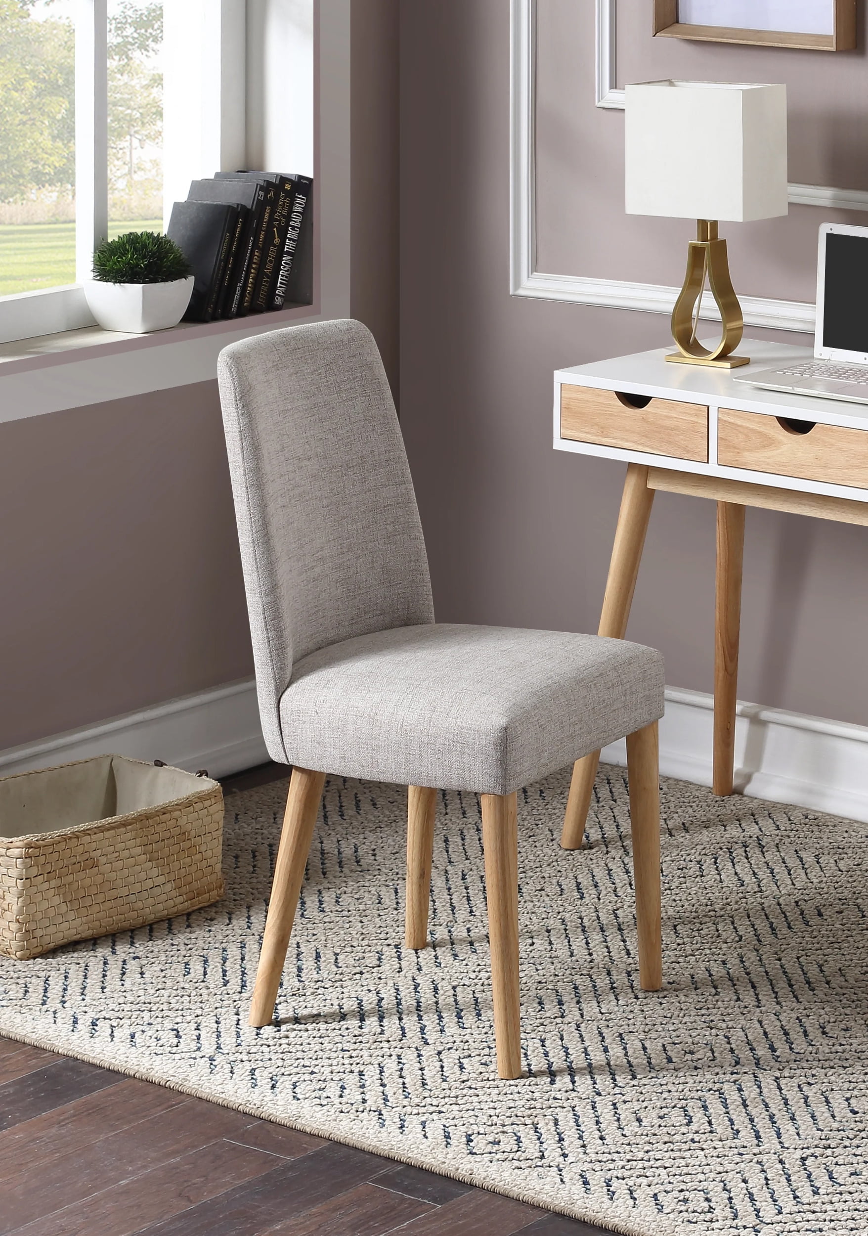 Gray Upholstered Accent Chair with Natural Wood Legs