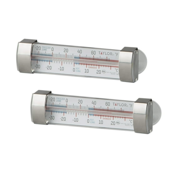 Taylor Classic Analog Freezer/Refrigerator Thermometer with Suction Cups 2-Piece Set