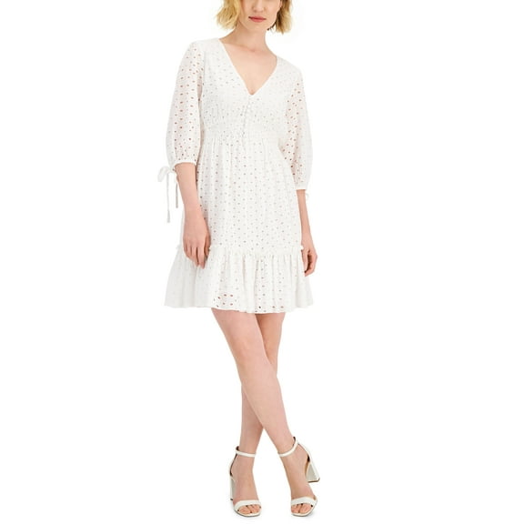 Taylor Cotton Smocked A Line Dress White 16