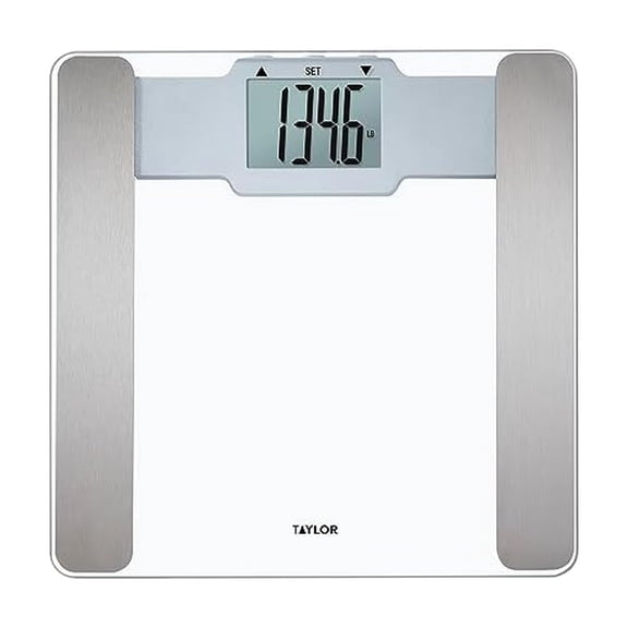 Taylor Digital Body Composition Bathroom Scale 11.8" Tempered Glass Platform, 400 lb Capacity Weight Monitor with Athlete Mode, 6 User Recognition & Body Analysis Features (Clear)