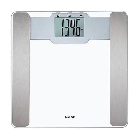 Taylor Digital Body Composition Bathroom Scale  11.8" Tempered Glass Platform, 400 lb Capacity Weight Monitor with Athlete Mode, 6 User Recognition & Body Analysis Features (Clear)