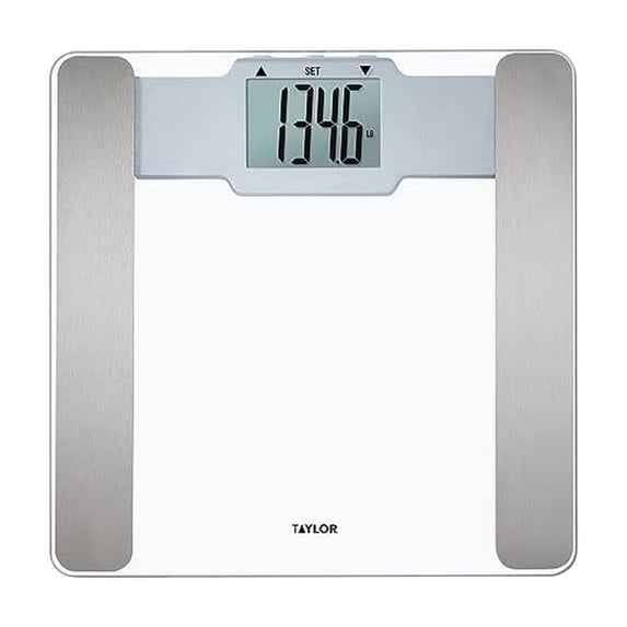 Taylor Digital Body Composition Bathroom Scale – 11.8" Tempered Glass Platform, 400 lb Capacity Weight Monitor with Athlete Mode, 6 User Recognition & Body Analysis Features (Clear)