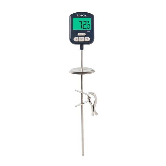 Taylor Digital Premium High Heat Resistant Candy Thermometer, Meat, Deep Fry, Brewing, and Craft Thermometer, with pan/Kettle Clip and Heat Shield, Backlit Display, and Includes 1 CR2032 Battery, Nav