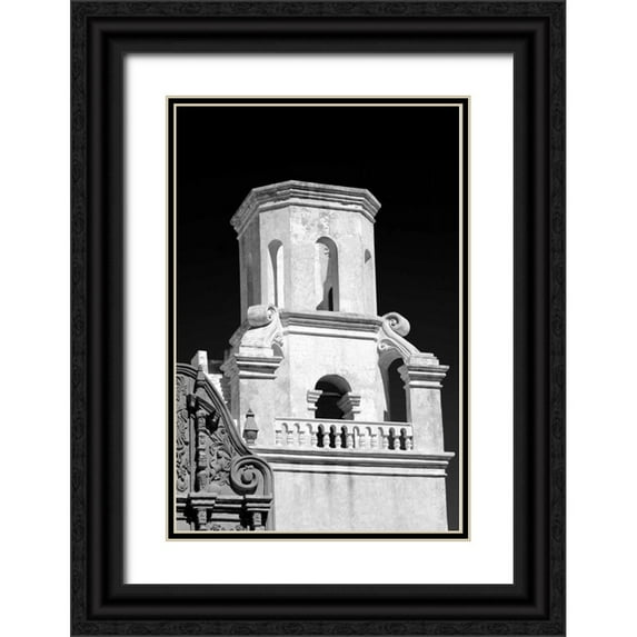 Taylor, Douglas 13x18 Black Ornate Wood Framed with Double Matting Museum Art Print Titled - Unfinished Bell Tower BW