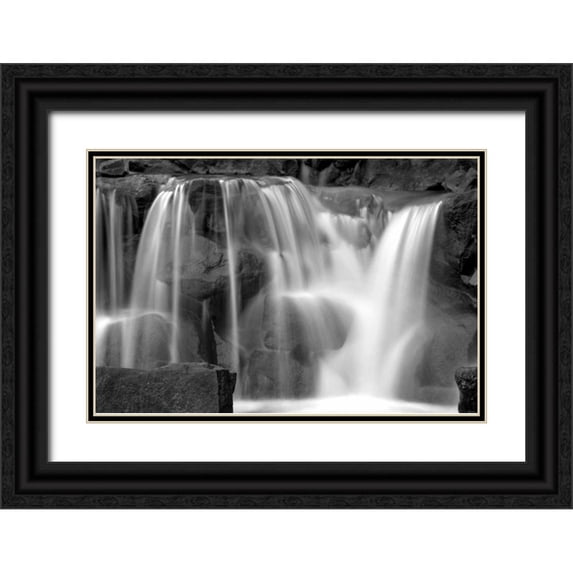 Taylor, Douglas 18x13 Black Ornate Wood Framed with Double Matting Museum Art Print Titled - Sunset Waterfall II BW