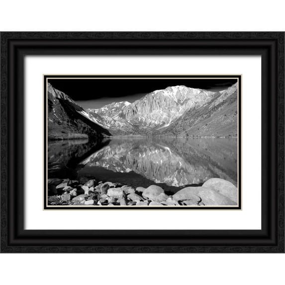 Taylor, Douglas 24x17 Black Ornate Wood Framed with Double Matting Museum Art Print Titled - Laurel Mountain Reflections BW