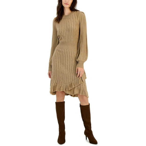 Taylor Dresses Womens Cable Knit Ribbed Trim Sweaterdress