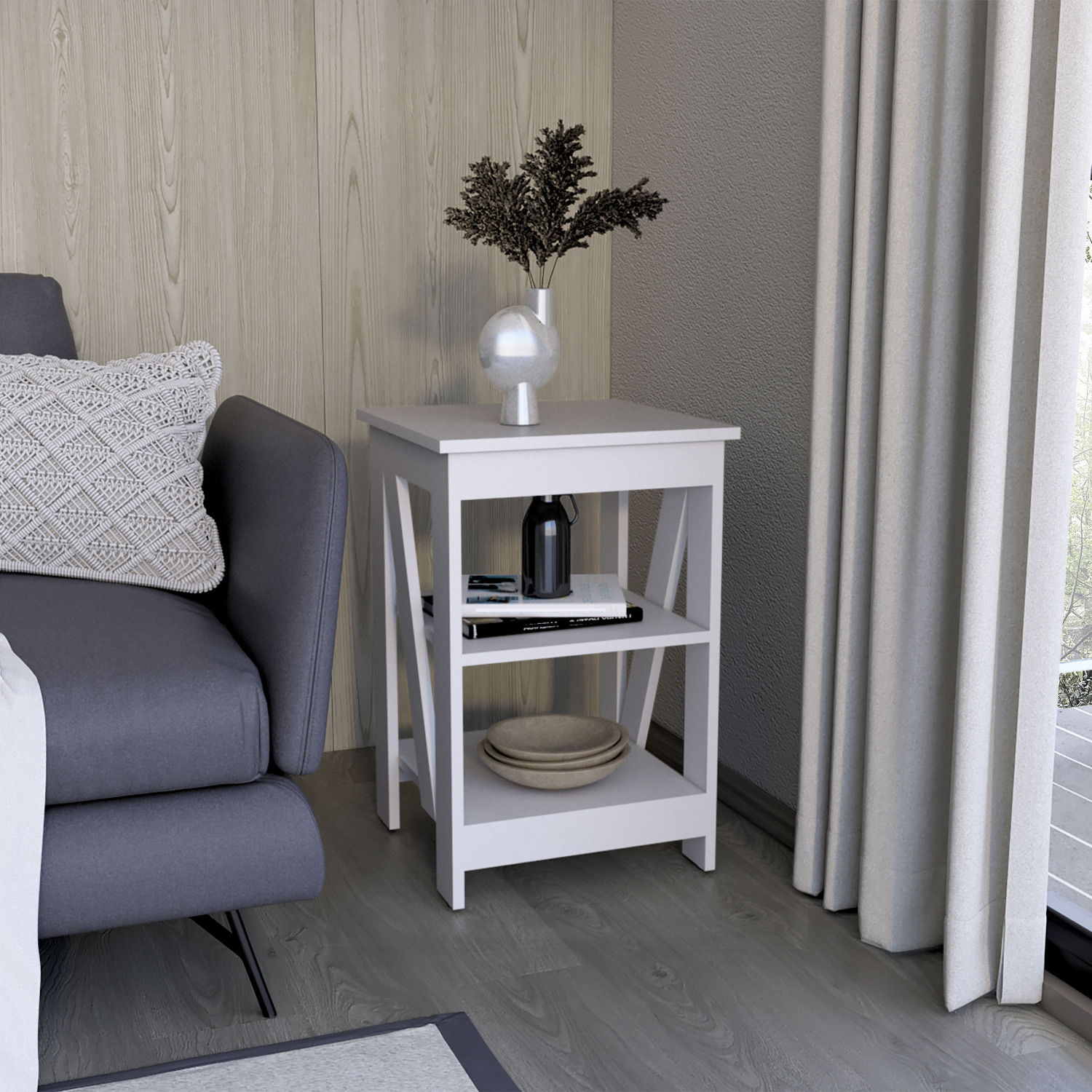 Taylor End Table, Side Table, Nightstand, 3-Tier Storage Shelf, Sofa Table for Small Spaces