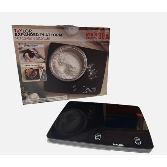 Taylor Expanded Platform Digital Kitchen Scale, Waterproof, 30 lb Capacity, Black