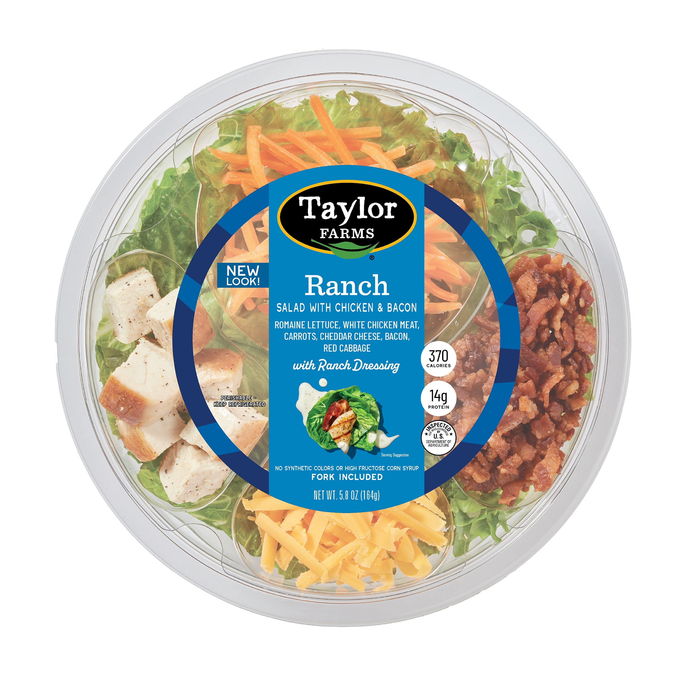 Taylor Farms Ranch with Chicken and Bacon Single-Serve Salad Bowl, 5.8 oz Bowl, Fresh