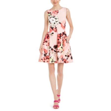 Taylor Floral Scuba Fit and Flare Dress, Choose Sz/Color: 12/Pink/coral Multi