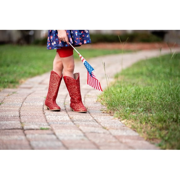 Taylor Glitter Cowgirl Western Boots Girls, Red Sparkle Size 1 youth (big kid)