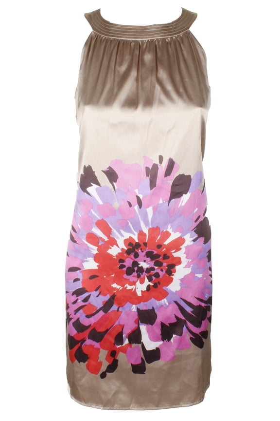Gold Multi Sleeveless Tie Neck Front Print Shift Dress 2