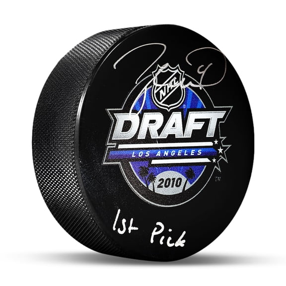 Taylor Hall Signed 2010 NHL Draft Puck With "1st Pick" Inscribed Edmonton Oilers Officially Licensed NHL/NHLPA Authentic Hand-Signed Autograph by Frameworth Sports Marketing Premium Sports